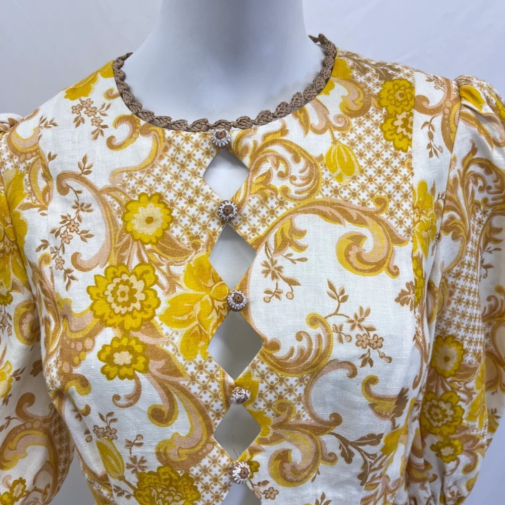 Zimmermann Postcard Mini Yellow Paisley Floral Dress Size 10 L XL 4